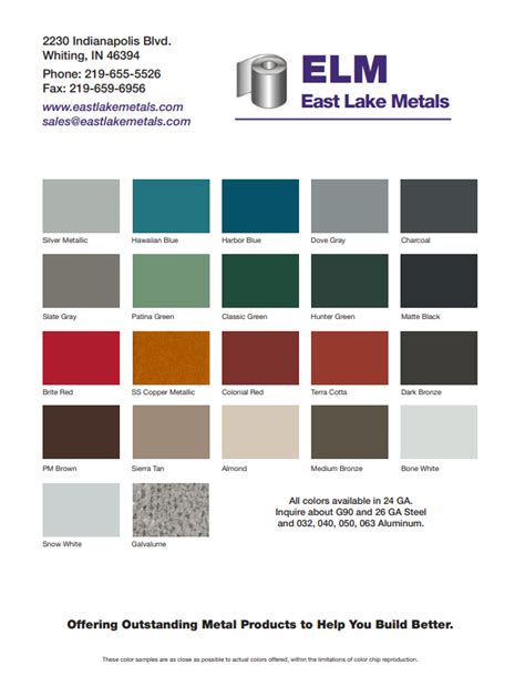 East Lake Metals Printable Duracoat Metal Colors Card