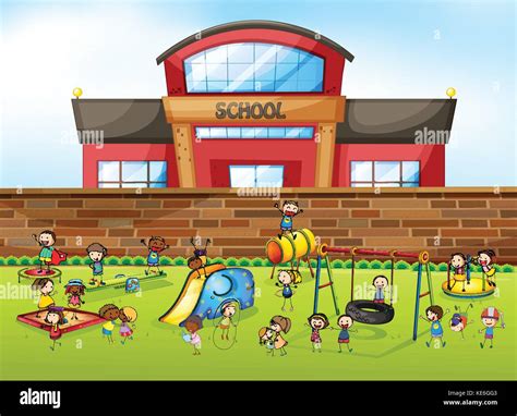 School Building And Playground Illustration Stock Vector Art