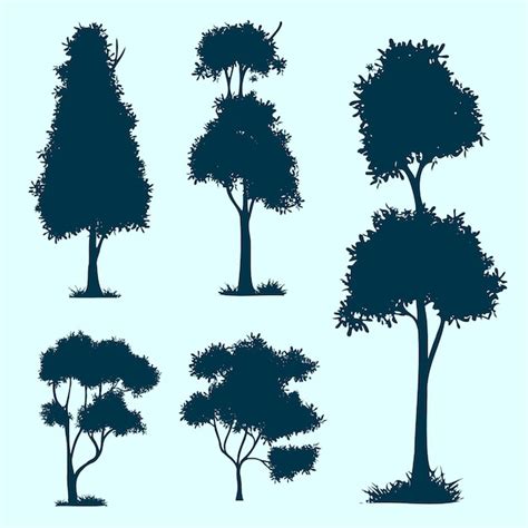 Premium Vector Blue Tree With Silhouette Collection