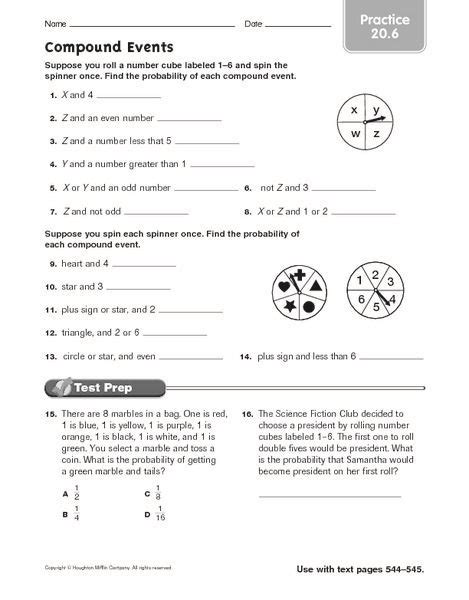 Compound Events Probability Worksheet