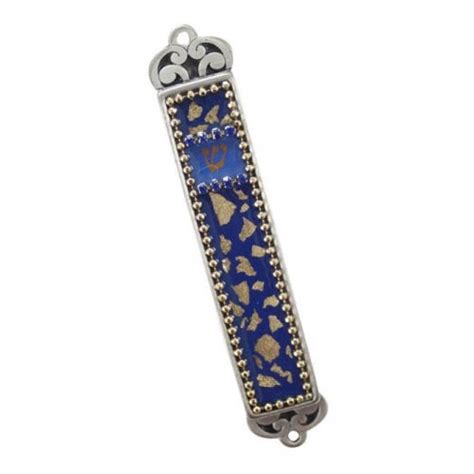 Blue And Gold Mezuzah Case By Iris