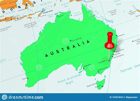 Australia Canberra Capital Fijado En Mapa Político Stock De