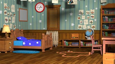 3d Cartoon Children Room Bed Room Animation Scene