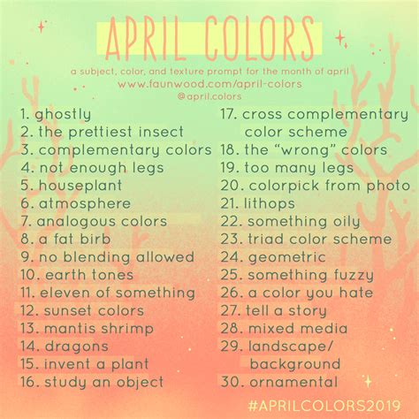 April Colors 2019 — Faunwood 30 Day Drawing Challenge Challenges