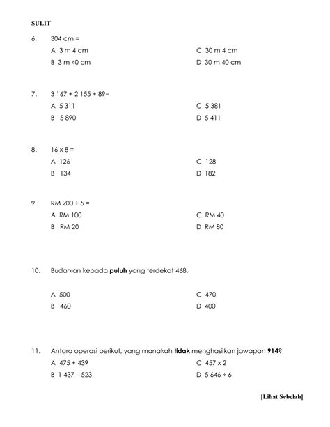 Soalan Matematik Tahun 6 Kertas 1 Dan Jawapan