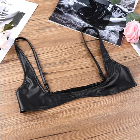 Open Cup Exposed Sexy Womens Pvc Leather Shelf Bra Underwire Lingerie