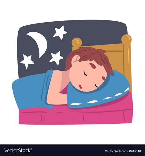 Boy Sleeping In His Bed At Night Cute Child Daily Vector Image