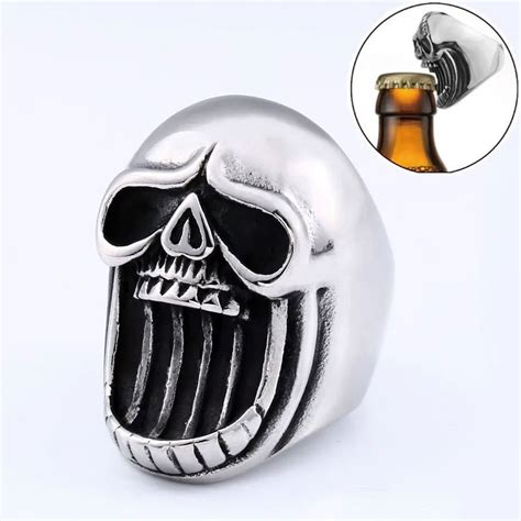 Beier New Stainless Steel Open Wine Bottle Ring 2018 Retro Punk Skull