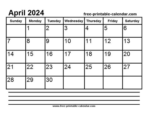 2024 April Calendar Printable Free Printable