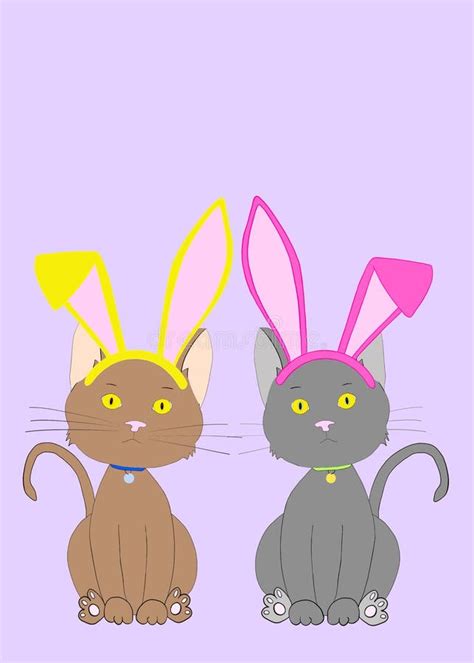 Illustration Two Kittens Sitting Wearing Easter Bunny Ears Stock