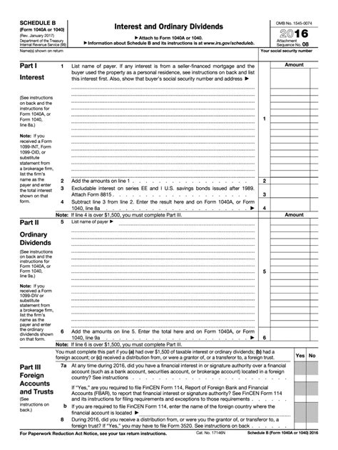Irs 1040 Schedule B 2016 Fill Out Tax Template Online Us Legal Forms
