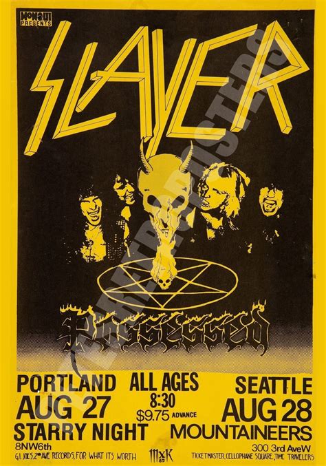 Slayer Vintage Concert Poster Portland And Seattle 1985 Replica