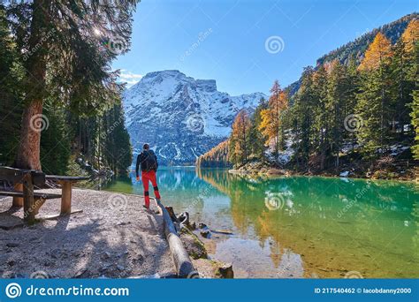 The Beautiful Braies Lake In Late Autumn With A Little Snow Pearl Of