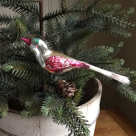 Bird Christmas Tree Ornament Antique Clip On Spun Mercury Glass Tail By