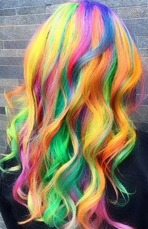 Bright Neon Rainbow Dyed Hair Rainbow Dyed Hair Dyed Hair Ombre Dyed