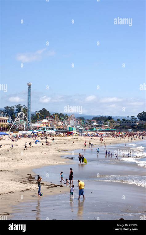 Activity Along The Santa Cruz Beach Boardwalk In Santa Cruz California