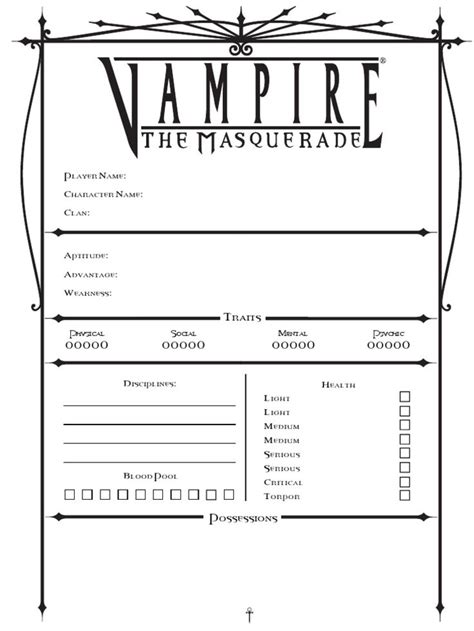 Vampire Revised Quickstart Sheet Pdf In 2023 Vampire Character
