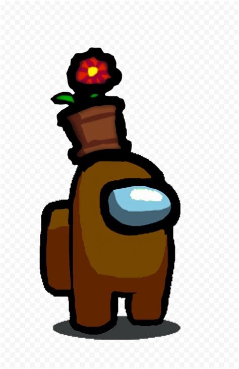 Hd Among Us Brown Crewmate Character With Flower Pot Hat Png Citypng