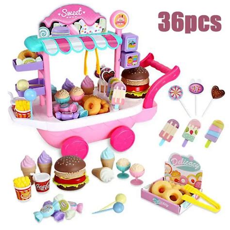 36pcs Mini Ice Cream Candy Trolley House Play Educational Toys Super Funny Mini Icecream Car
