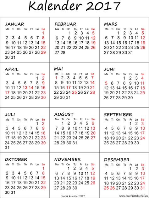Important calendars collections free download. Kalender 2017 utskriftsvennlig | Gratis utskriftsvennlig PDF
