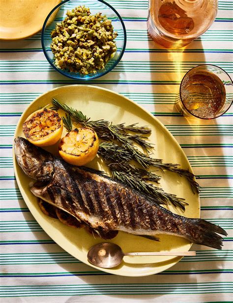 Grilled Sea Bass With Olive And Pistachio Salsa Wsj Recipes