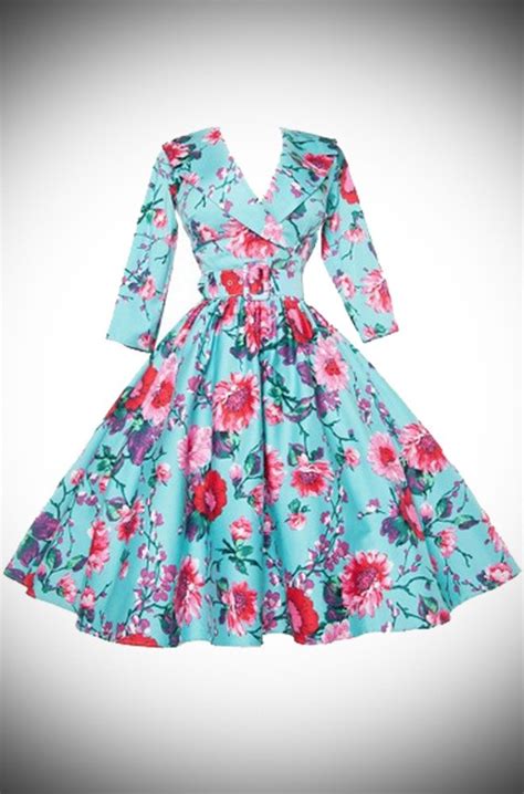 Pinup Couture 50s Turquoise Floral Birdie Dress At Deadly Is The Female