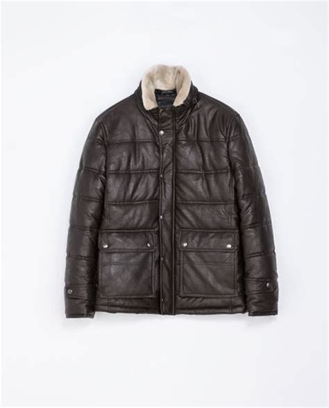 Zara Faux Leather Jacket With Fur Collar In Brown For Men Lyst