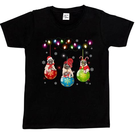 Cute Kids Christmas Unisex T Shirt I Love Pugs