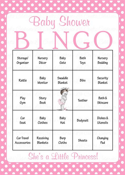 Princess Baby Shower Game Download For Girl Baby Bingo Celebrate