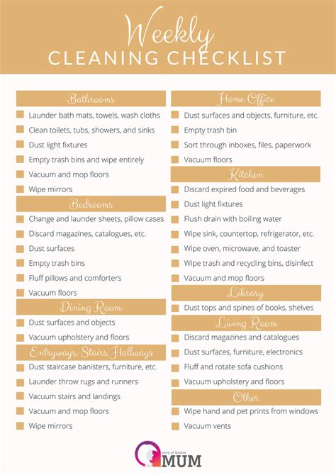 Weekly Cleaning Checklist Stay At Home Mum