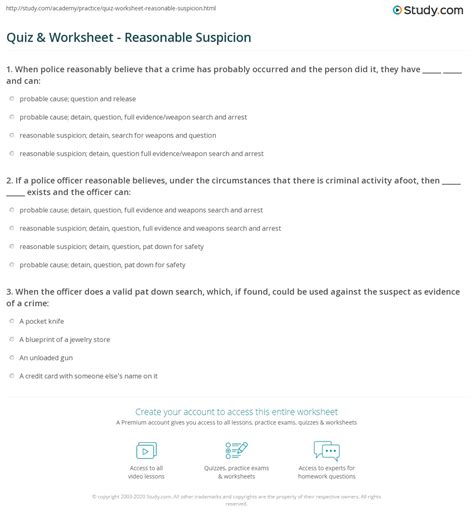 Quiz And Worksheet Reasonable Suspicion