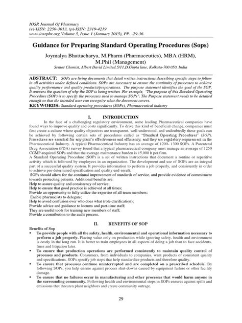 Guidance For Preparing Standard Operating Procedures Sops Pdf