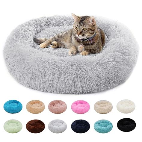 Super Soft Pet Cat Bed Plush Full Size Washable Calm Bed Donut Bed