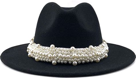 Gemvie Womens Vintage Pearl Band Fedora Hat Classic Wide Brim Trilby