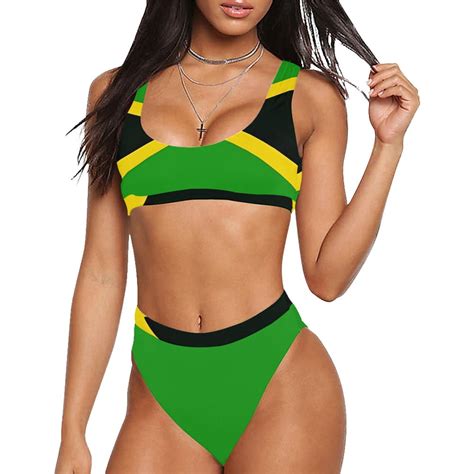 jamaican flag high waisted bikini swimsuit caribbean kulture creations