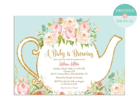 Baby Shower Tea Party Invitation A Baby Is Brewing Garden Etsy In