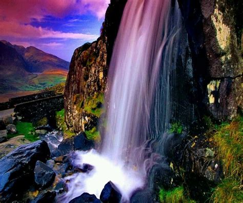 Purple Waterfall Irish Countryside Waterfall Beautiful Waterfalls