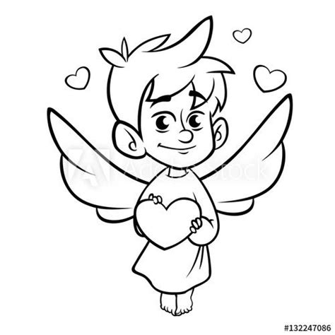 Illustration Of Outlined Baby Cupid Hugging A Heart Cartoon Coloring