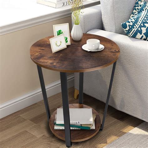 A glass tabletop nightstand with a metal frame like this is industrial but modern. Industrial Side Table End Table Nightstand Table Round ...