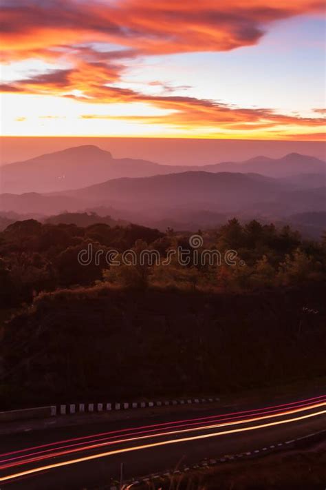 The Scenery Of Mountain Road At Dawn Stock Image Image Of Mist Light