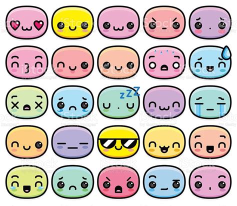 Set Of Different Cartoon Cute Faces Stock Illustration