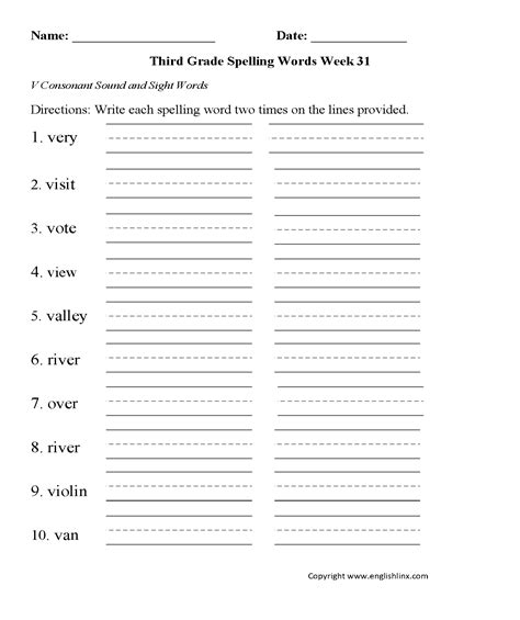 Free third grade spelling words list , worksheets and dictation sentences for testing. Spelling Worksheets | Third Grade Spelling Worksheets