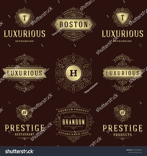 Luxury Logos Templates Set Flourishes Calligraphic Stock Vector