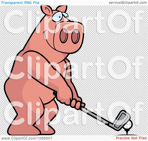 Clipart Golfing Pig Holding The Club Against The Ball On The Tee
