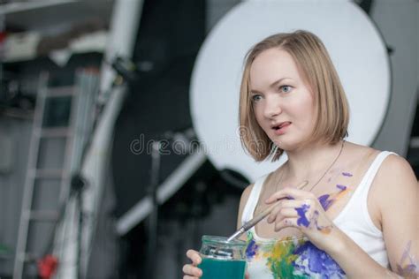 Female Artist With Short Blonde Hair Stock Photo Image Of Gentle