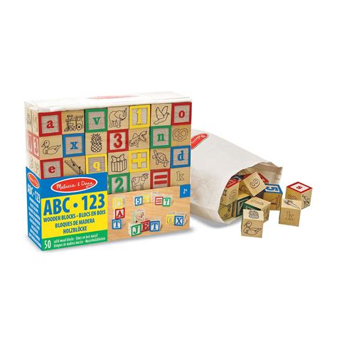 Melissa And Doug Abc123 Wooden Blocks And Pouch Educational Toddler Toys
