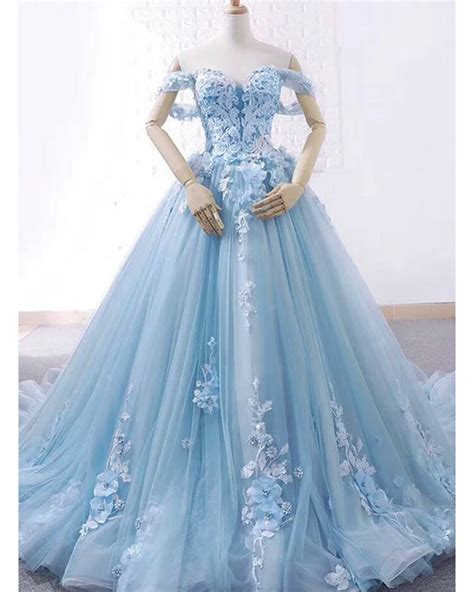 Lace And Tulle Ball Gown Baby Blue Prom Dress Cinderella Debutante Bir