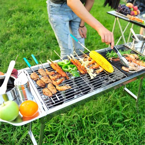 Stable feet with one cross bar ensure highstability during use. Outdoor Barbecue Picnic 29"*13.2"*27" Stainless Steel ...