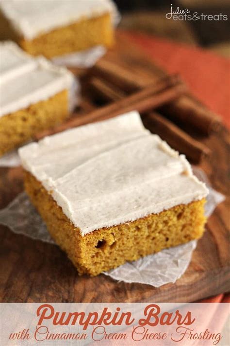 Pumpkin Bars With Cinnamon Cream Cheese Frosting Julies Eats And Treats