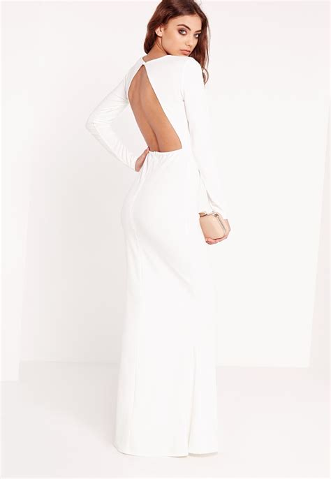 Missguided Long Sleeve Open Back Maxi Dress White In White Lyst